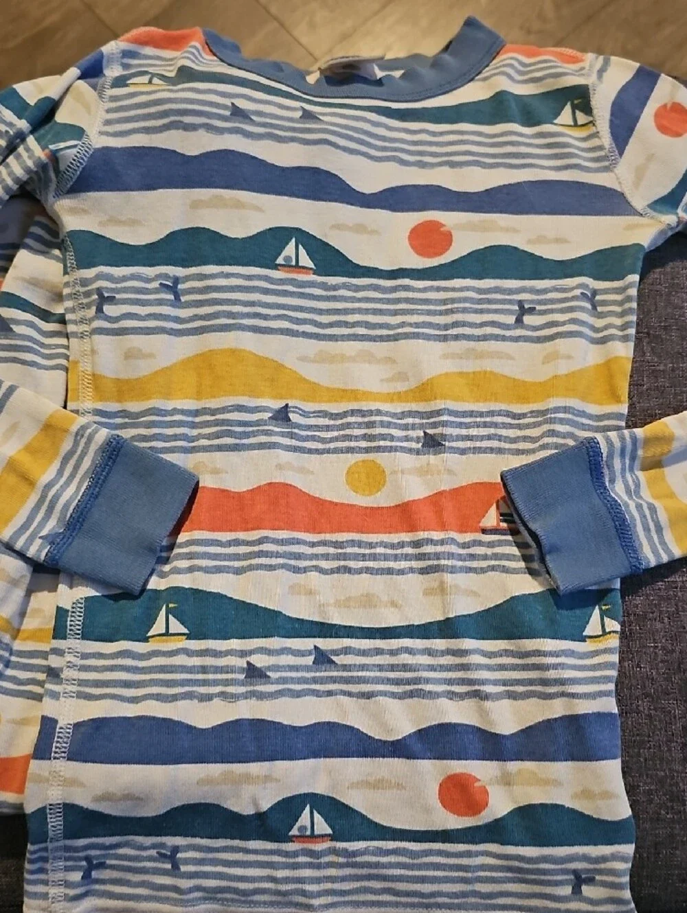 Hanna Andersson Ocean Sailboat Pajama Set Size 6 7 Long Sleeve Boy Girl Cotton
